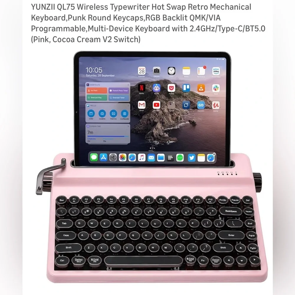 YUNZII QL75 Wireless Typewriter Hot Swap Retro Mechanical Keyboard.